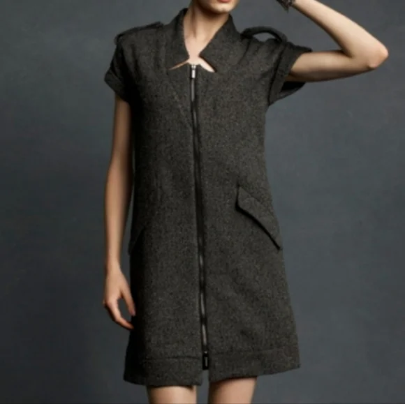 Karl Lagerfeld for Macy's Metallic Tweed Dress Zip Front Gray w/ Epaulets Size M - Picture 16 of 16